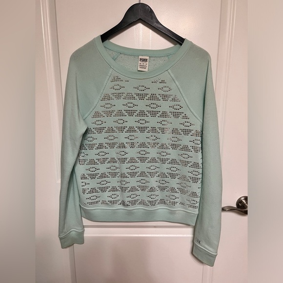 Flawed VS PINK turquoise studded sweatshirt size XS - Picture 1 of 12